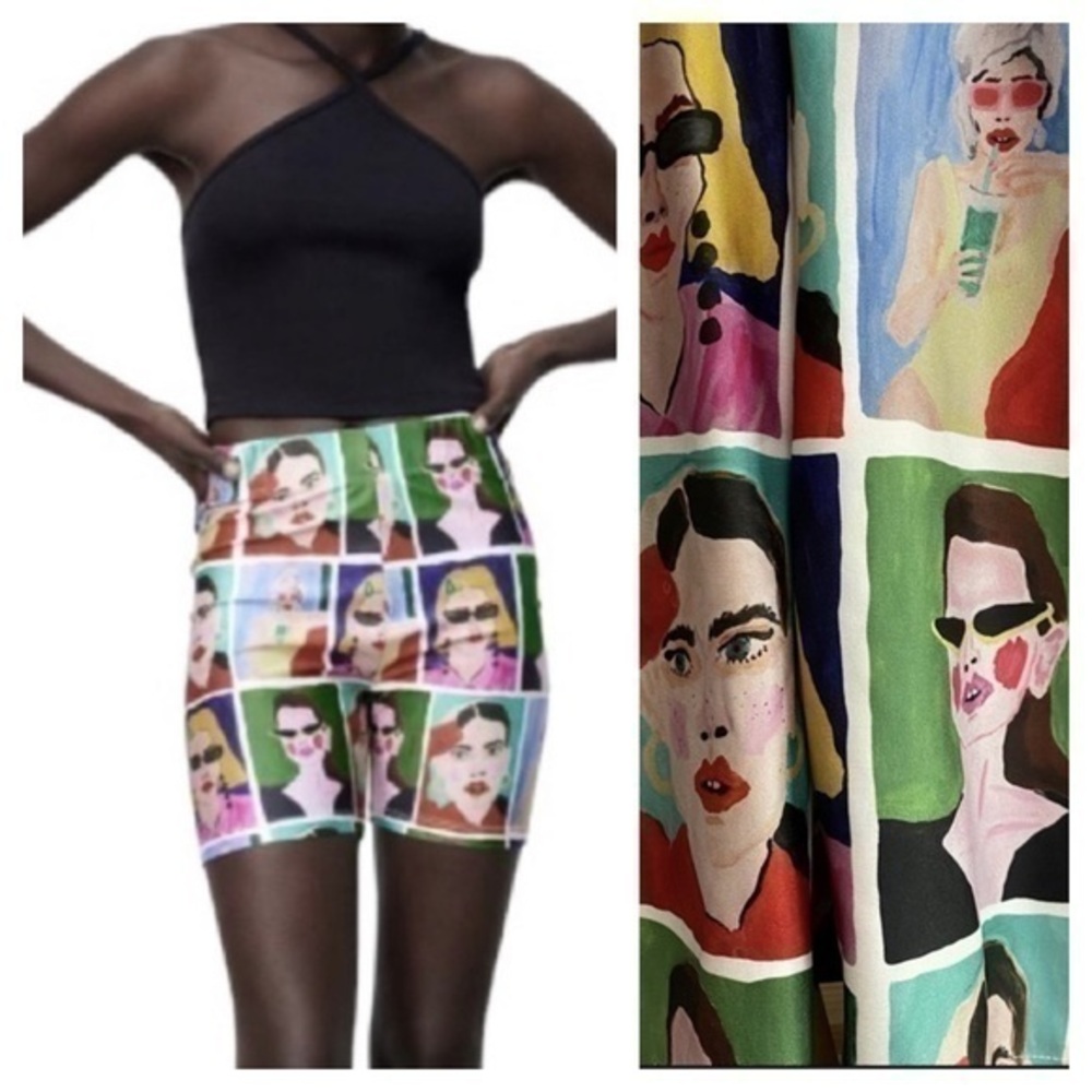 Zara X Natacha Paschal Colorful Face Portraits Biker Shorts High Waist Small